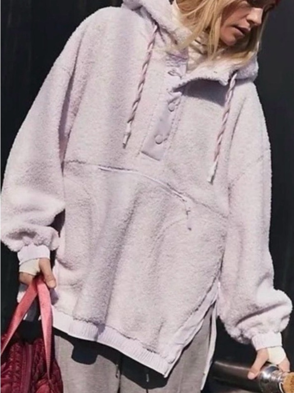 NWT Free People FP Movement Fuzzy Was She Fleece Hoodie Pink Combo